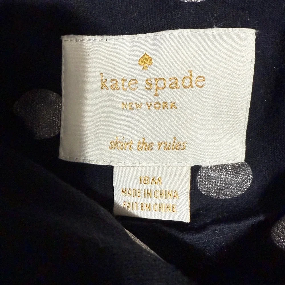 Kate Spade New York Girls Black Polka Dot Jacket‎ Faux Fur Collar 18M